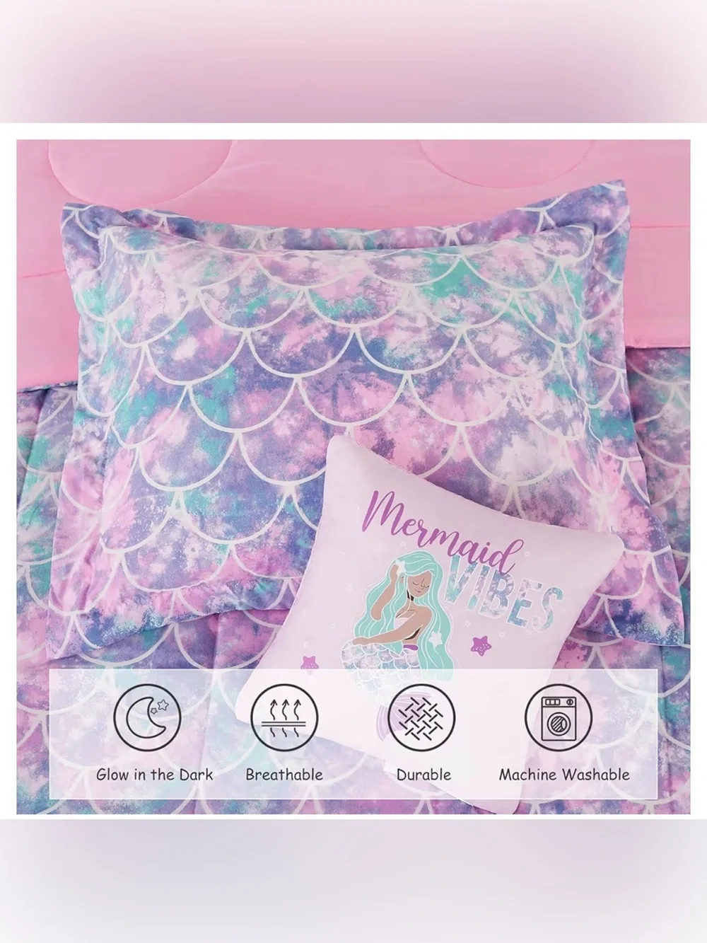 Twin Comforter Set for Girls-3 Pieces Mermaid Glow in the Dark Bedding Sets Twin